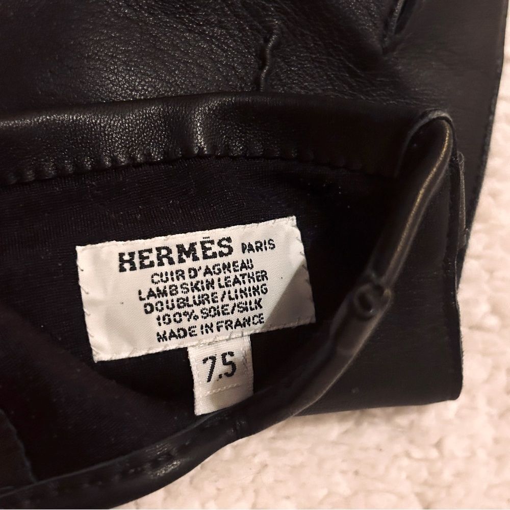Hermes Black Leather Touch Screen Gloves - Picture 3 of 4